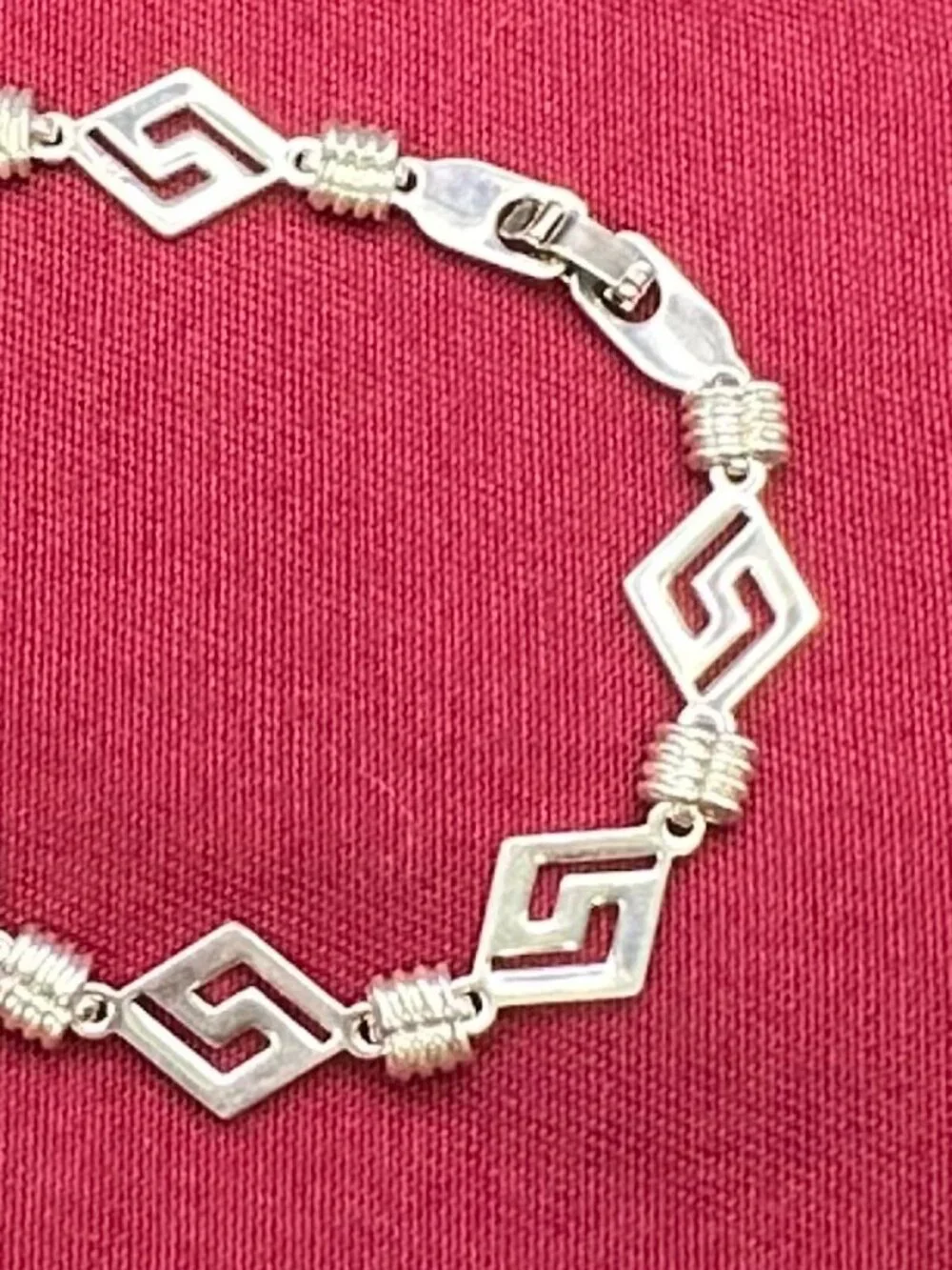Sterling Silver Rhombus Greek Key Link Bracelet